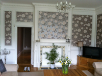 Room painted in one colour and part wallpapered
